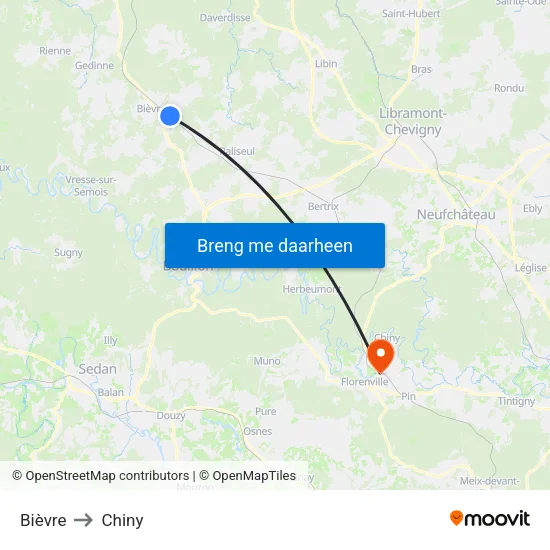Bièvre to Chiny map