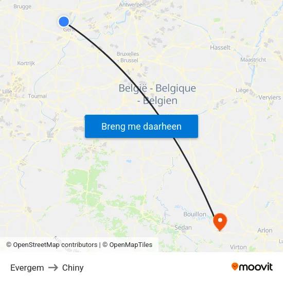 Evergem to Chiny map