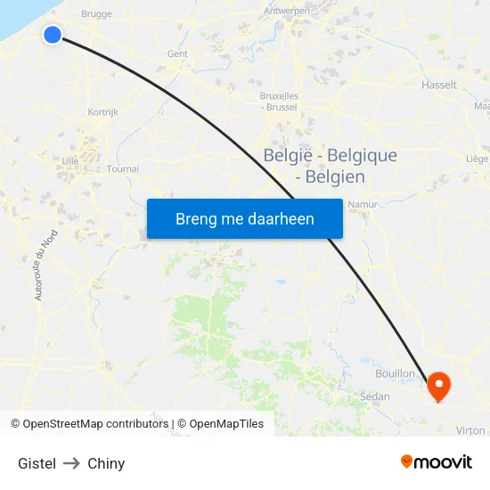 Gistel to Chiny map