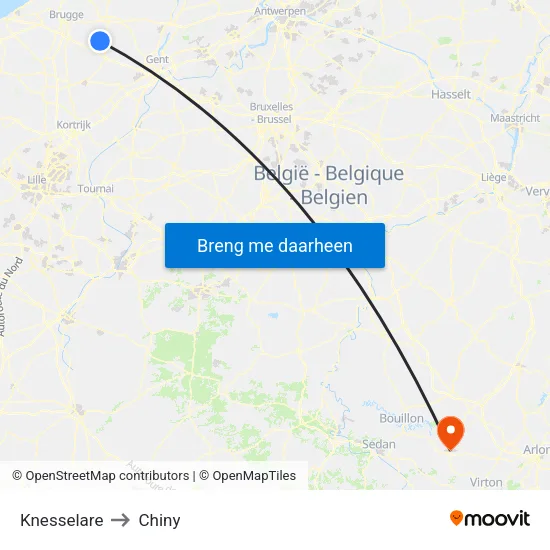 Knesselare to Chiny map