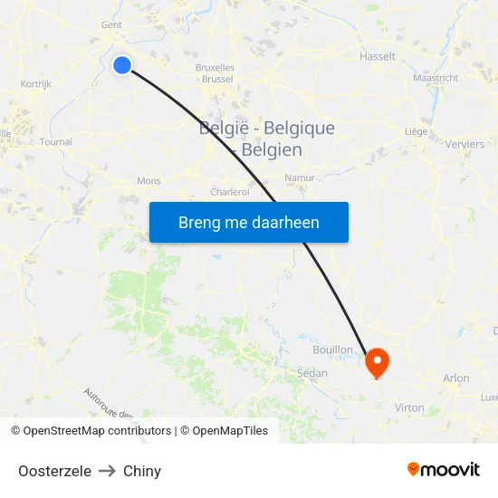 Oosterzele to Chiny map