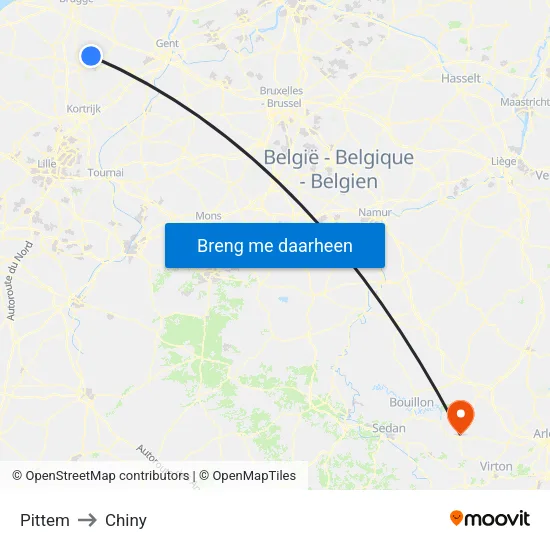 Pittem to Chiny map