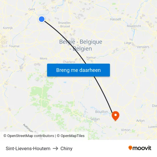 Sint-Lievens-Houtem to Chiny map