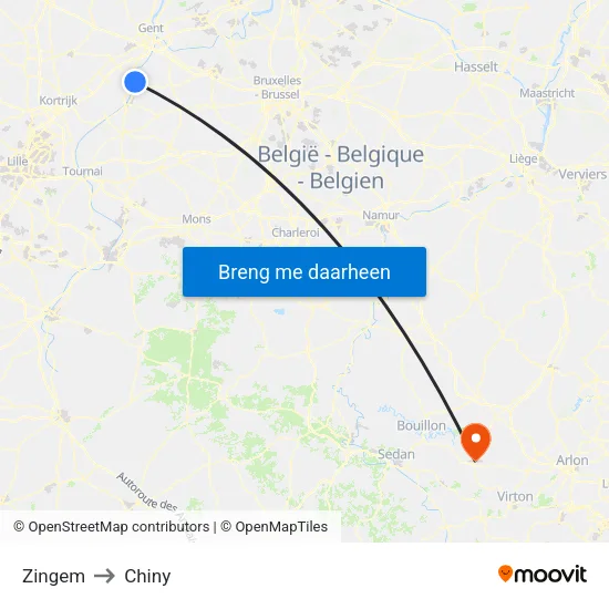 Zingem to Chiny map