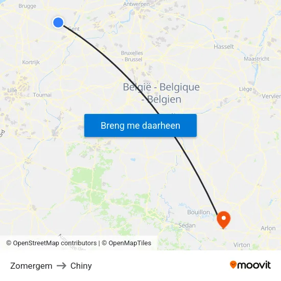 Zomergem to Chiny map