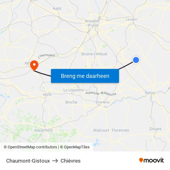 Chaumont-Gistoux to Chièvres map