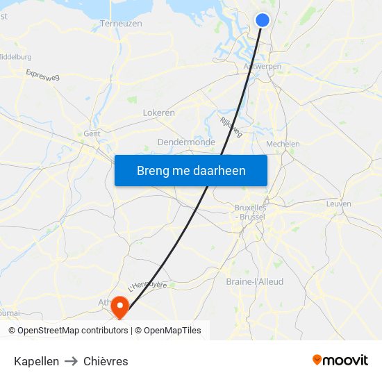 Kapellen to Chièvres map