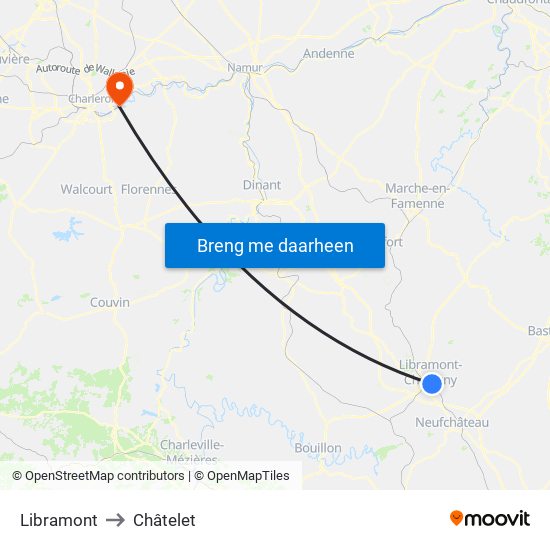Libramont to Châtelet map