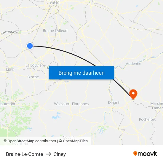 Braine-Le-Comte to Ciney map