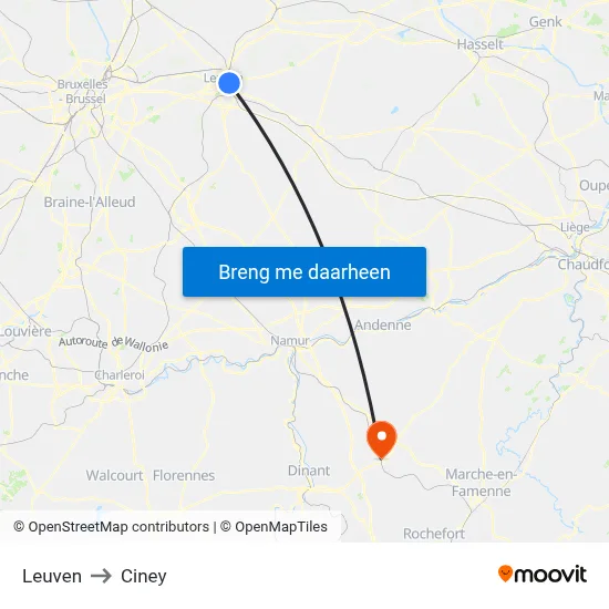 Leuven to Ciney map