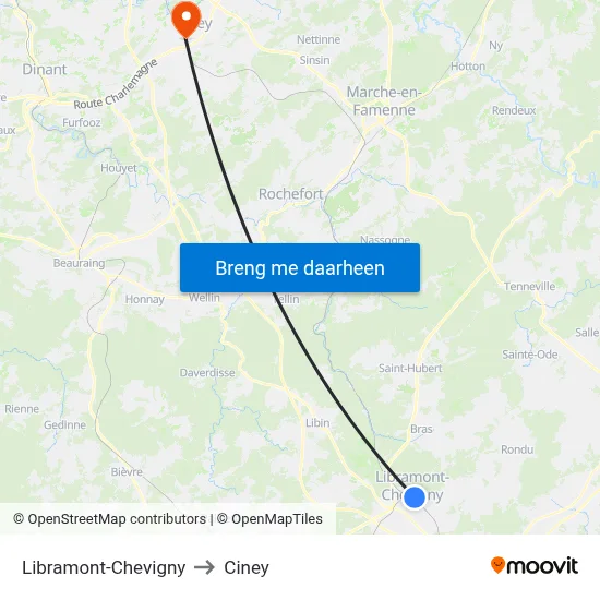 Libramont-Chevigny to Ciney map