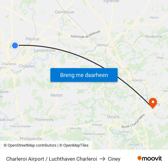 Charleroi Airport / Luchthaven Charleroi to Ciney map