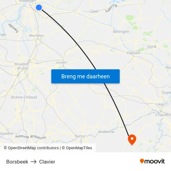 Borsbeek to Clavier map