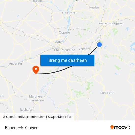 Eupen to Clavier map