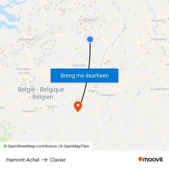 Hamont-Achel to Clavier map