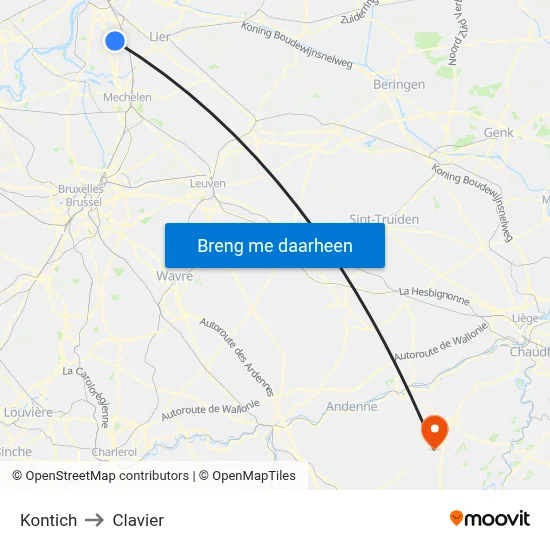 Kontich to Clavier map