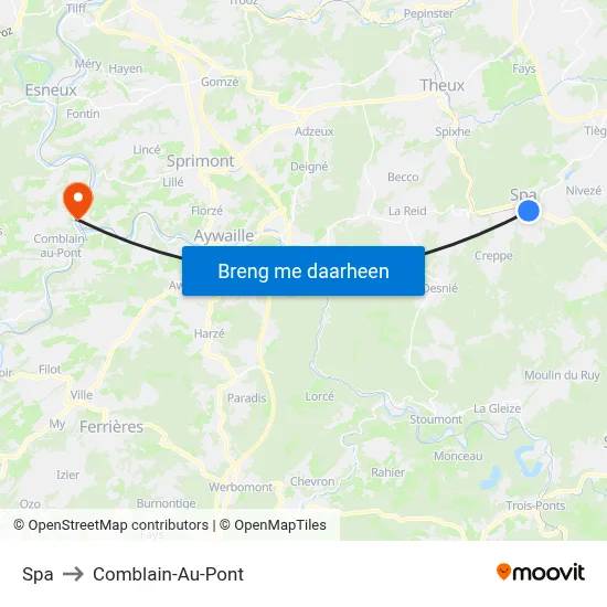 Spa to Comblain-Au-Pont map