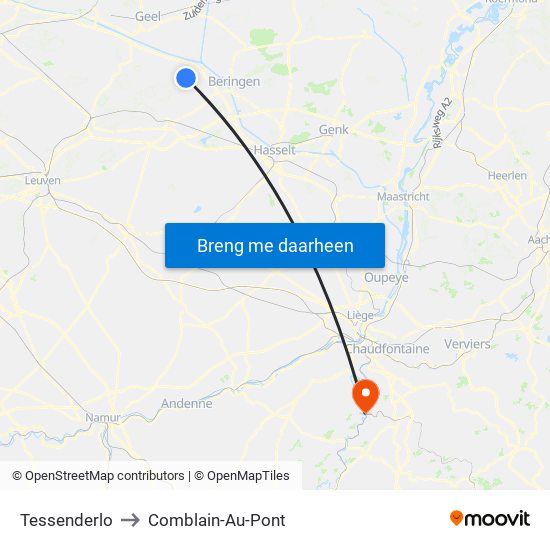 Tessenderlo to Comblain-Au-Pont map