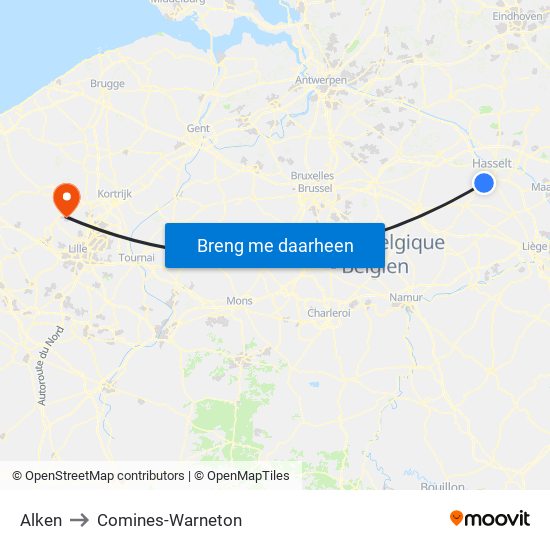 Alken to Comines-Warneton map