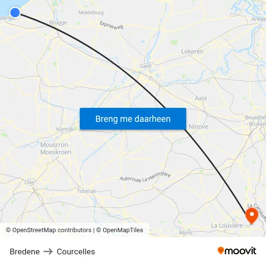 Bredene to Courcelles map