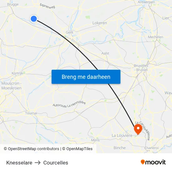 Knesselare to Courcelles map