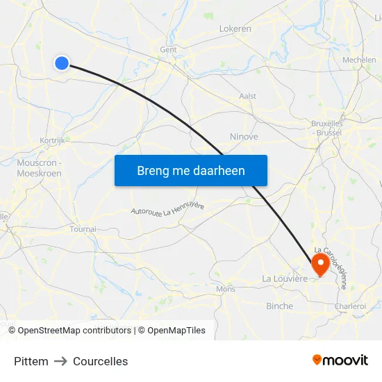 Pittem to Courcelles map