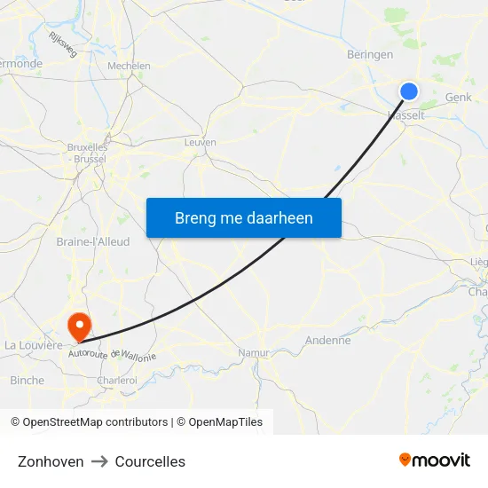 Zonhoven to Courcelles map