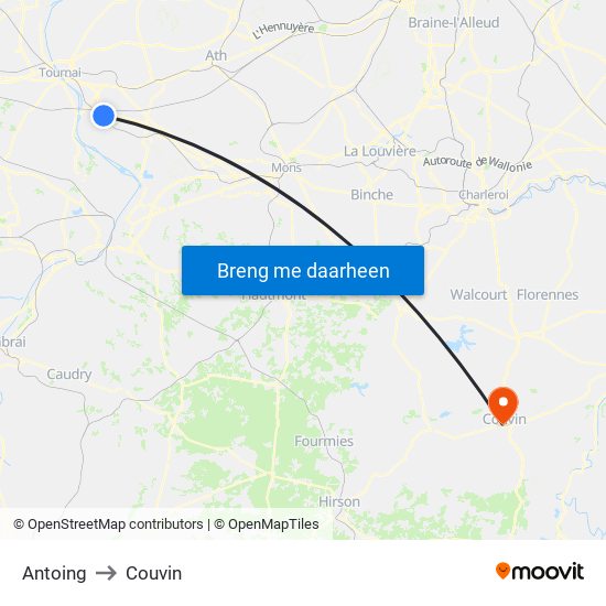 Antoing to Couvin map