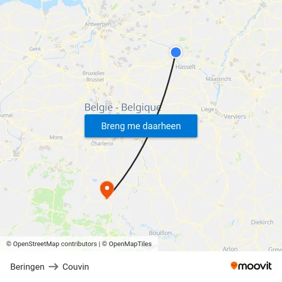 Beringen to Couvin map