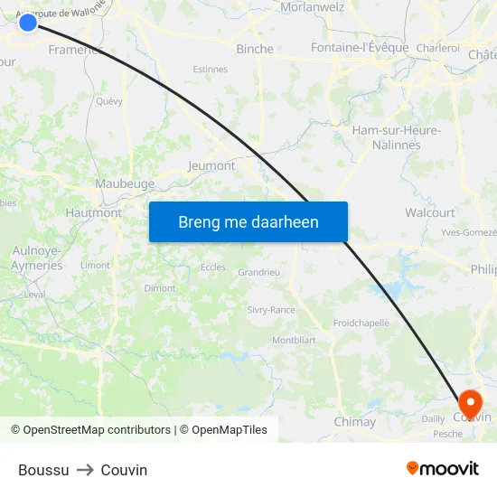 Boussu to Couvin map
