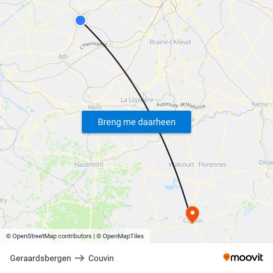Geraardsbergen to Couvin map