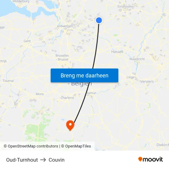 Oud-Turnhout to Couvin map
