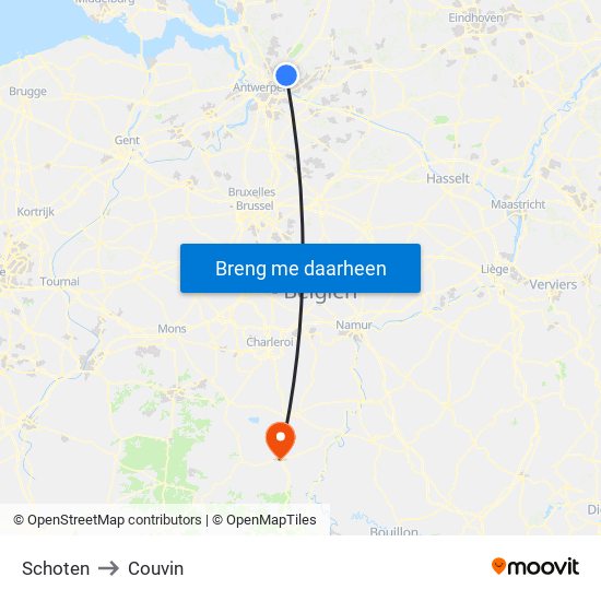 Schoten to Couvin map