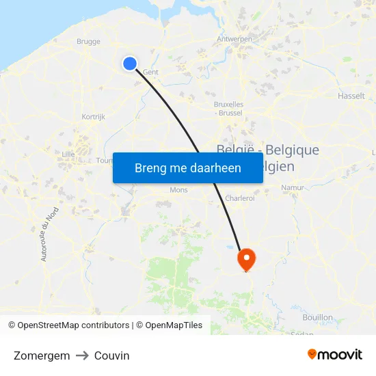 Zomergem to Couvin map