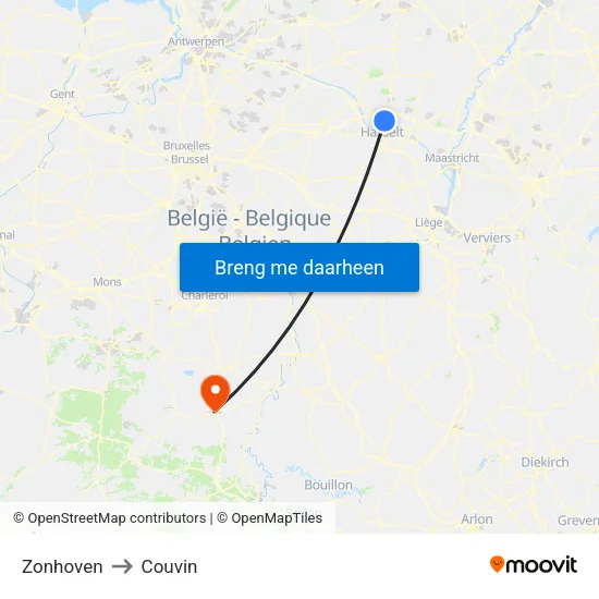 Zonhoven to Couvin map