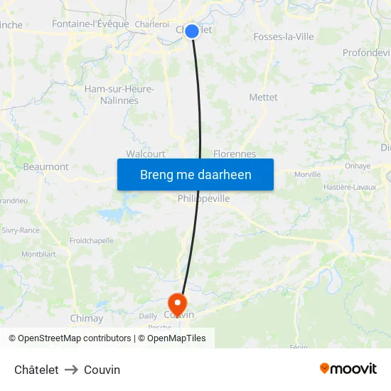 Châtelet to Couvin map