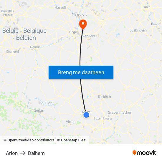 Arlon to Dalhem map
