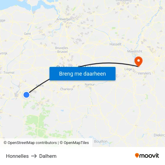 Honnelles to Dalhem map