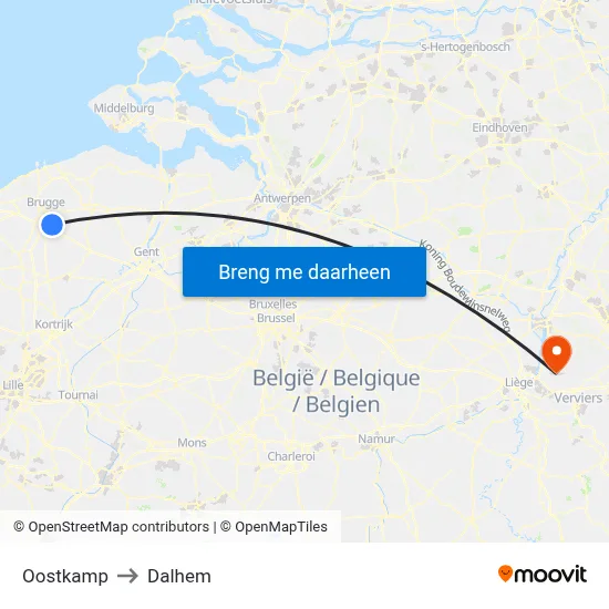 Oostkamp to Dalhem map