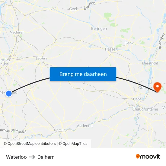 Waterloo to Dalhem map