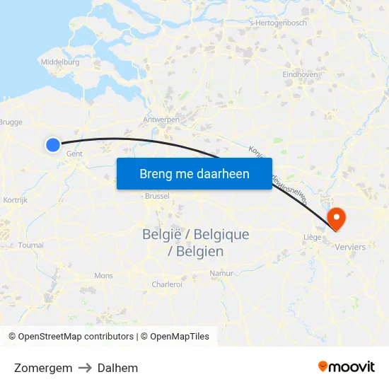 Zomergem to Dalhem map