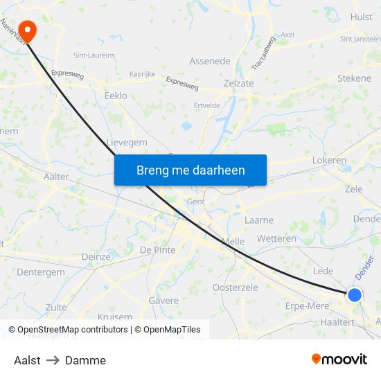 Aalst to Damme map