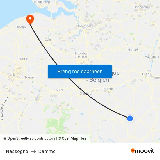 Nassogne to Damme map