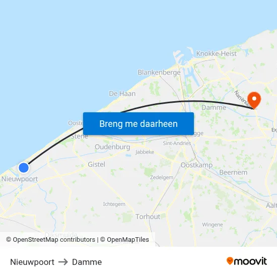 Nieuwpoort to Damme map