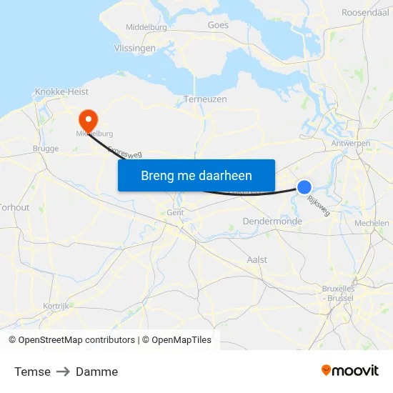Temse to Damme map