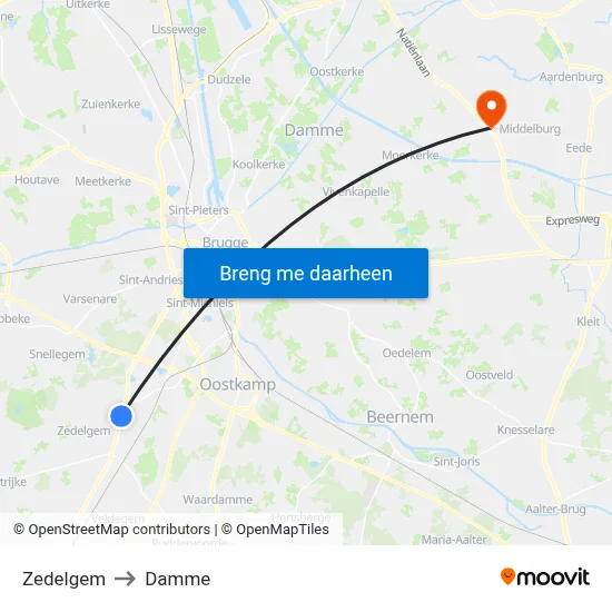 Zedelgem to Damme map