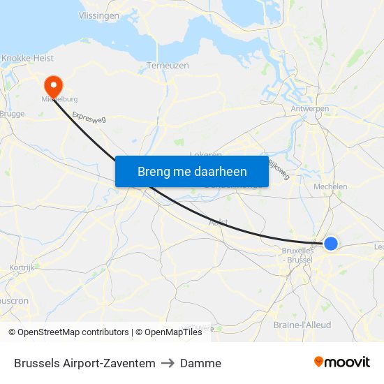 Brussels Airport-Zaventem to Damme map