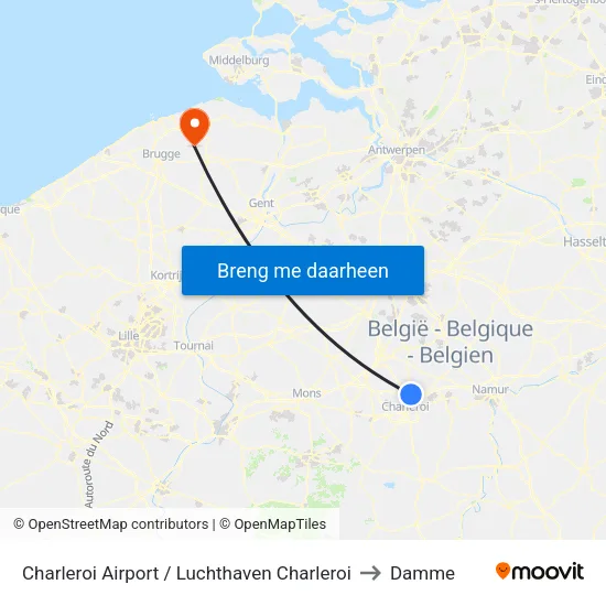 Charleroi Airport / Luchthaven Charleroi to Damme map
