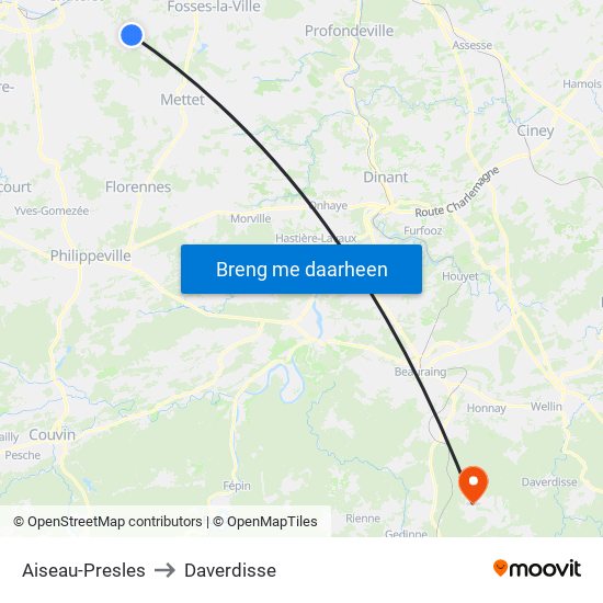 Aiseau-Presles to Daverdisse map