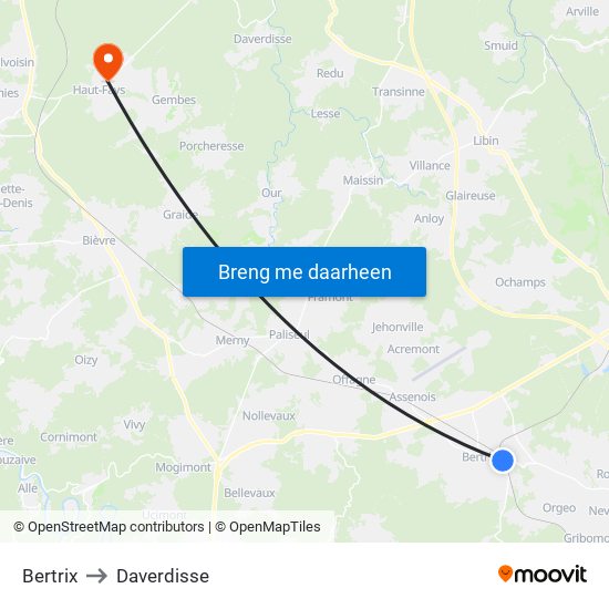 Bertrix to Daverdisse map